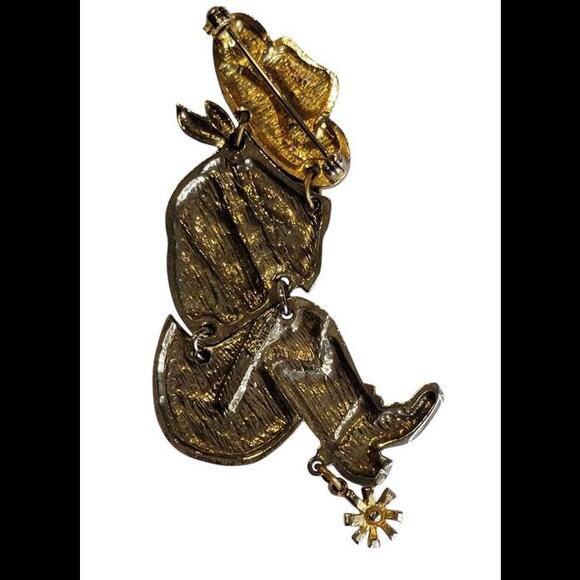 Vintage Don Lin Articulated Blue and Gold Enamel Cowboy Brooch - Picture 3 of 4